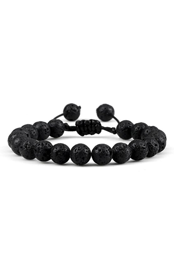 Ayarlanabilir İpli Mat Lava Obsidyen Doğal Taş Bileklik
