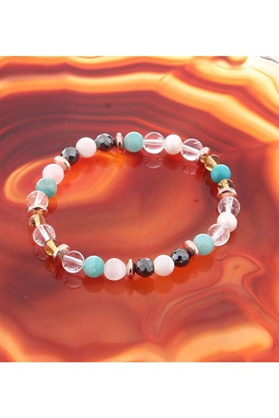 Kuvars, İnci, Hematit, Kehribar, Amazonit Doğal Taş 8 mm Bileklik