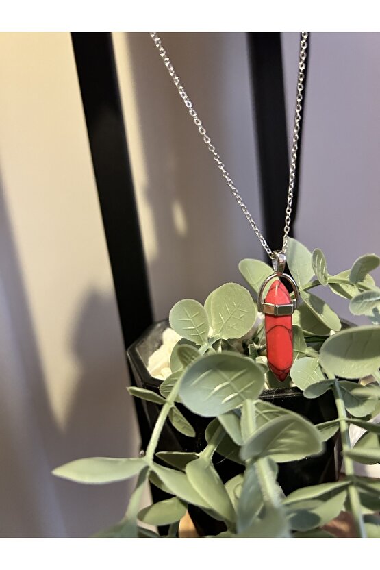 Mercan Görünümlü Kırmızı Firuze Çivi Kolye -%100 Orijinal