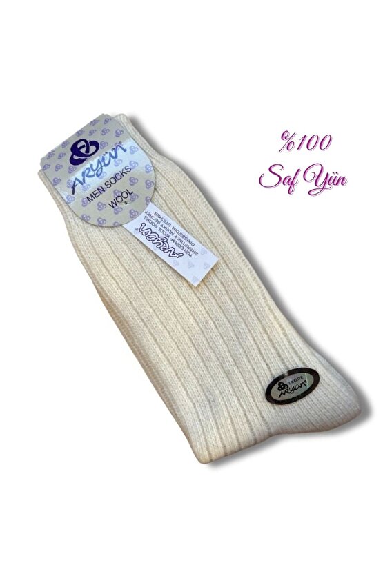 BOYASIZ Saf Yün Kendinden Çizgili 6 Çift Erkek Çorap