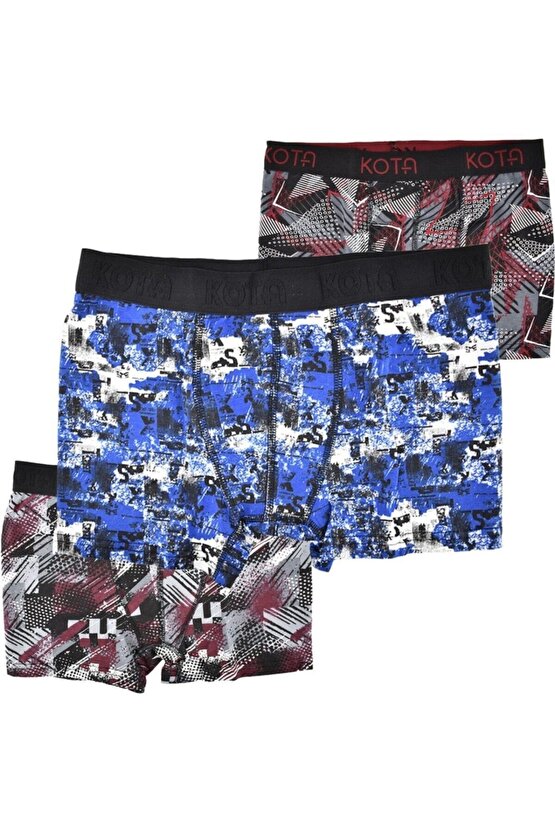 Kota 3lü Paket Çok Renkli Desenli Lycra Erkek Boxer