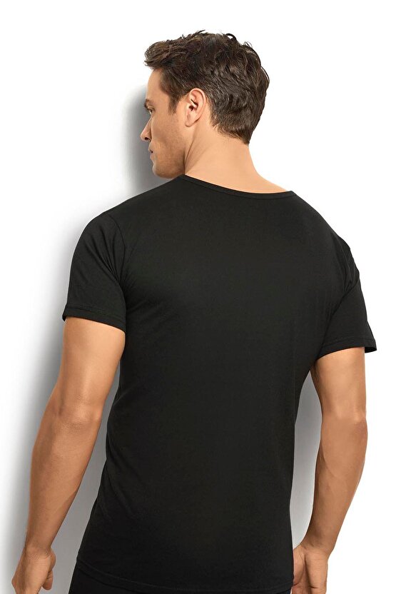 Erkek Siyah Pamuklu V Yaka Atlet 112