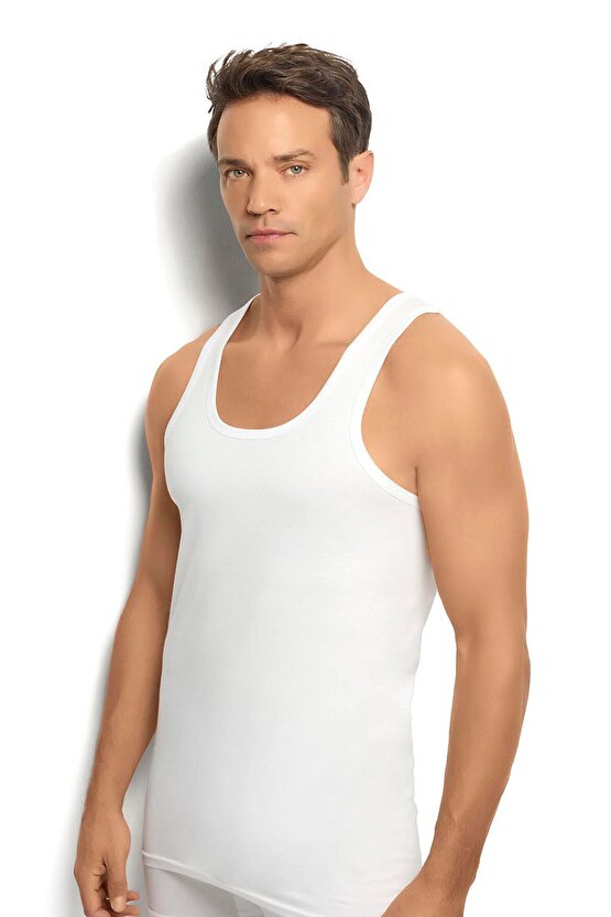 106 1 Adet Erkek Pamuklu Arkası Çapraz Rambo Beyaz Atlet