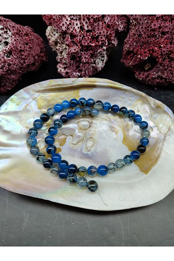 Mavi Yengeç Akik Doğal Taş Dizisi (8mm) (sertifikalı)