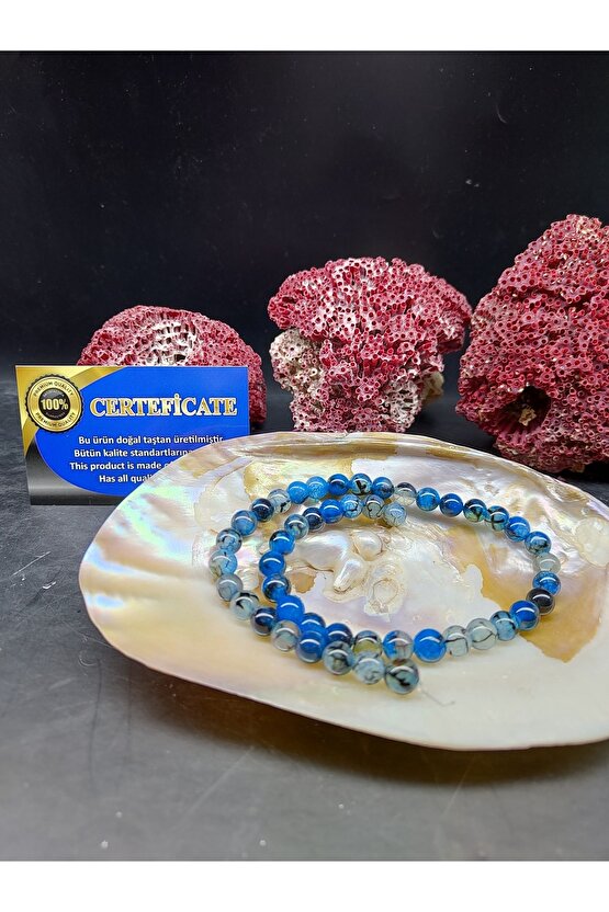 Mavi Yengeç Akik Doğal Taş Dizisi (8mm) (sertifikalı)