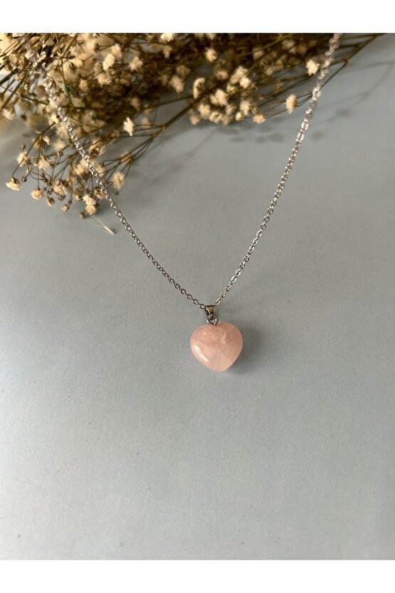 Pembe Kuvars Kalpli Kolye - %100 Orijinal