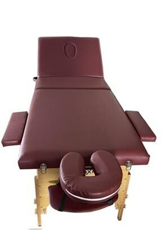 Katlanabilir 3Parçalı Ahşap Masaj Masası, çanta Tipi Masaj Ve Tedavi Yatağı Bordo