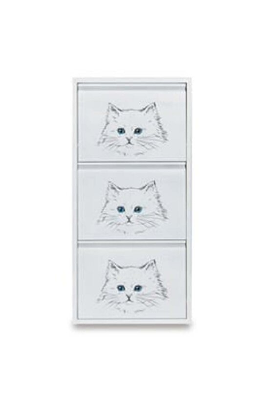 3’lü Metal Ayakkabılık (Beyaz-Kedi) | Göz Alıcı Tasarım ve Pratiklik