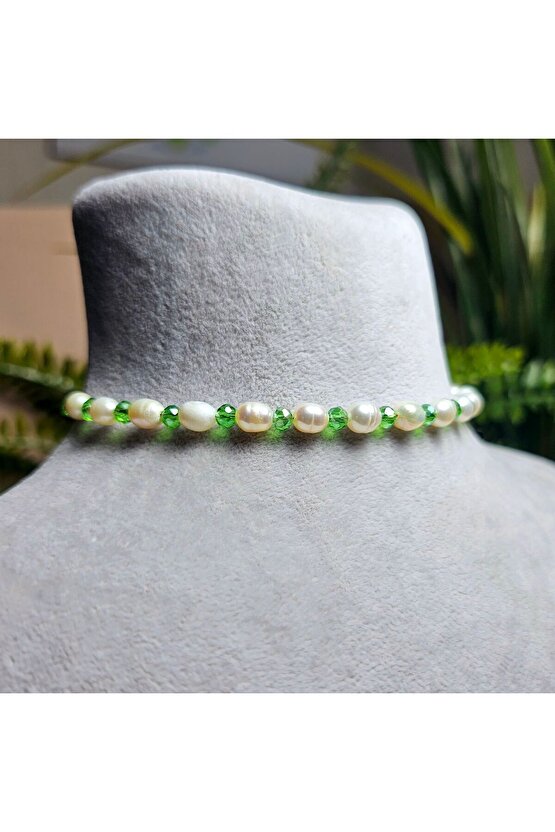 İnci Doğal Taş Halhal - Yeşil - 1 Adet ( El Yapımı Tasarım Ürünler )