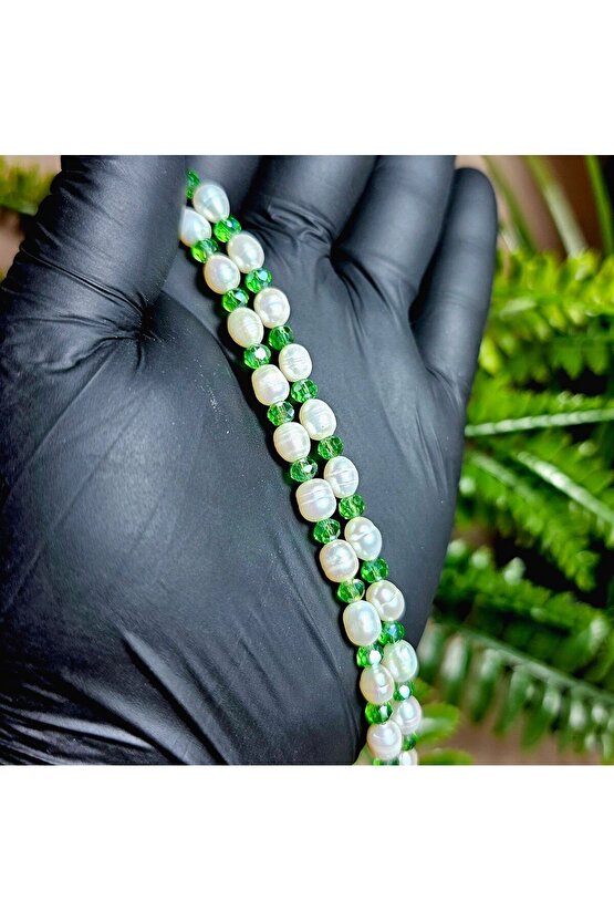 İnci Doğal Taş Halhal - Yeşil - 1 Adet ( El Yapımı Tasarım Ürünler )