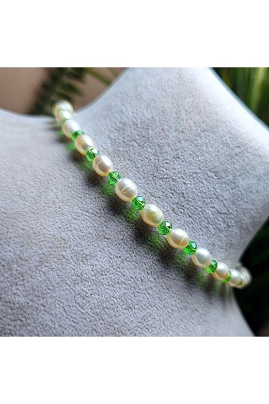 İnci Doğal Taş Halhal - Yeşil - 1 Adet ( El Yapımı Tasarım Ürünler )