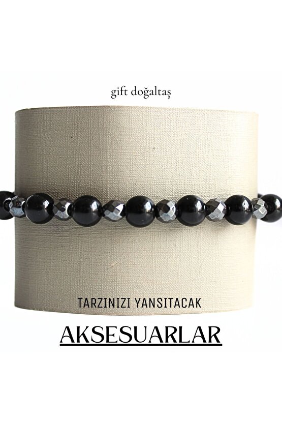 Gerçek Doğal taş Oniks, Hematit Tasarım Bileklik