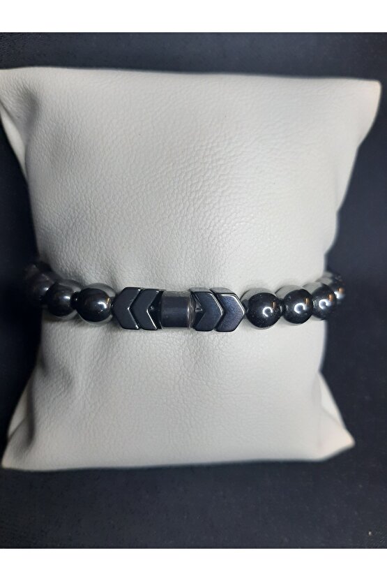 Metalik Füme Doğal Taş Hematit Taşı Bileklik Unisex Şık Tasarım