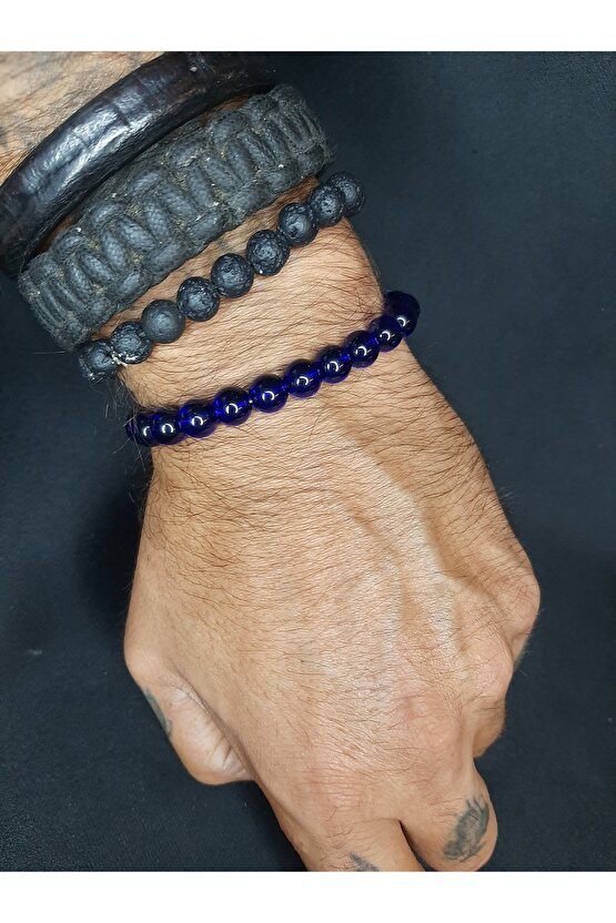 Sade ve Şık Şeffaf Lacivert Cam Boncuk Bileklik Unisex
