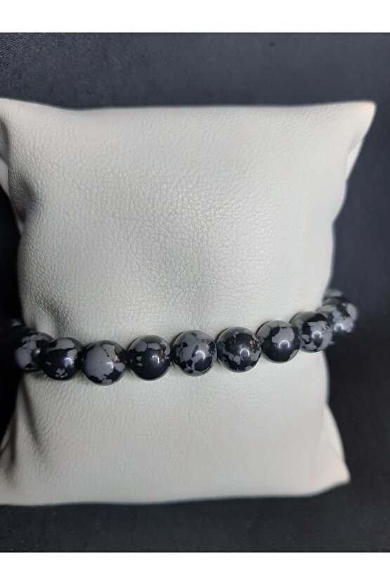Siyah Gri Opsidyen Taşı Bileklik Unisex