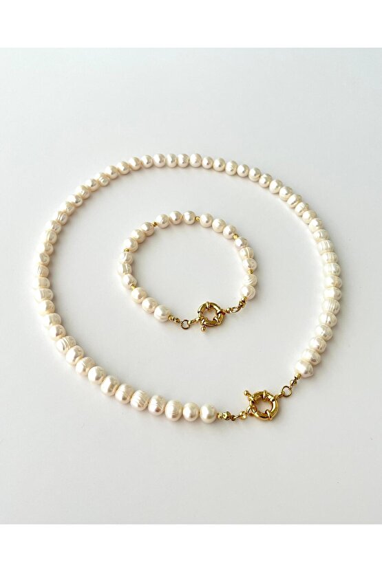 Harmonia Gerçek İnci Kolye Seti - El Yapımı - Altın&Charm Takılabilen