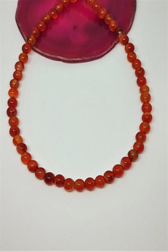 Sertifikalı 6 Mm Akik Doğaltaş Kolye