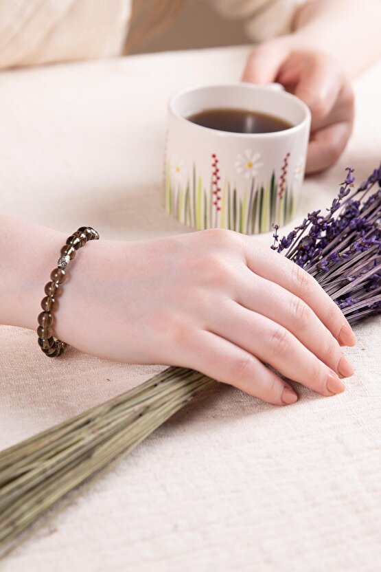 Dumanlı Kuvars Doğal Taş Gümüş Bileklik