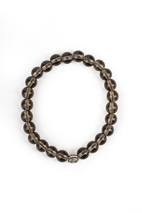 Dumanlı Kuvars Doğal Taş Gümüş Bileklik