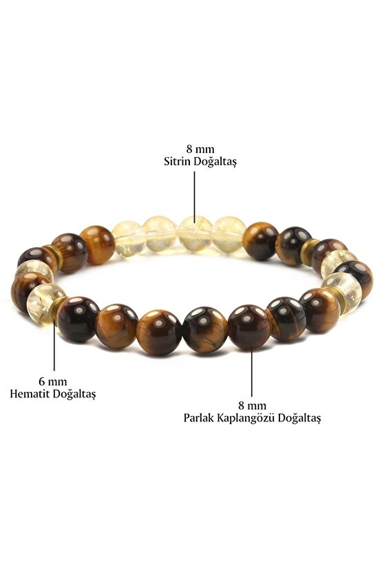 Kaplan Gözü - Dönüşümlü Sitrin Doğal Taş Bileklik 8 mm