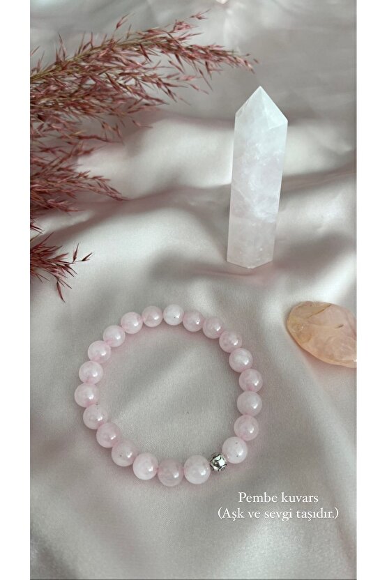 Pembe Kuvars Doğal Taş Bileklik