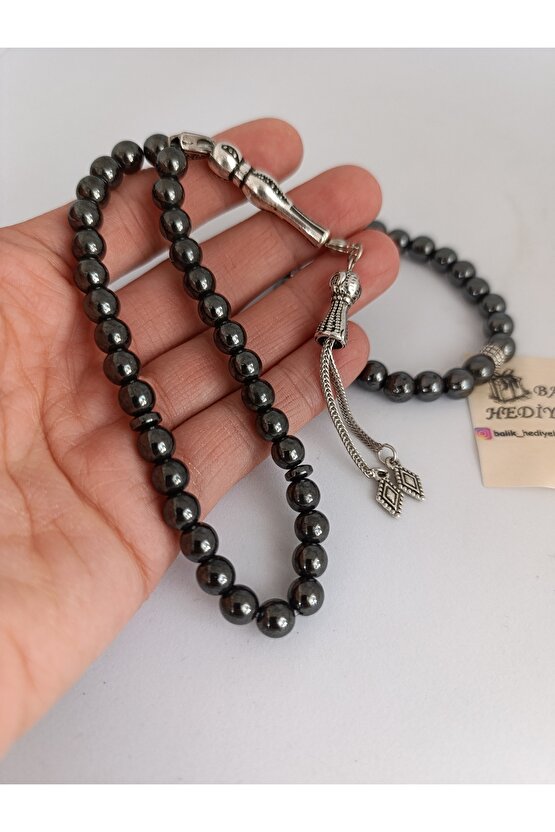 DOĞALTAŞ TESPİH-BİLEKLİK TAKIM AHŞAP KUTULU HEMATİT TAŞI HMTT-1001