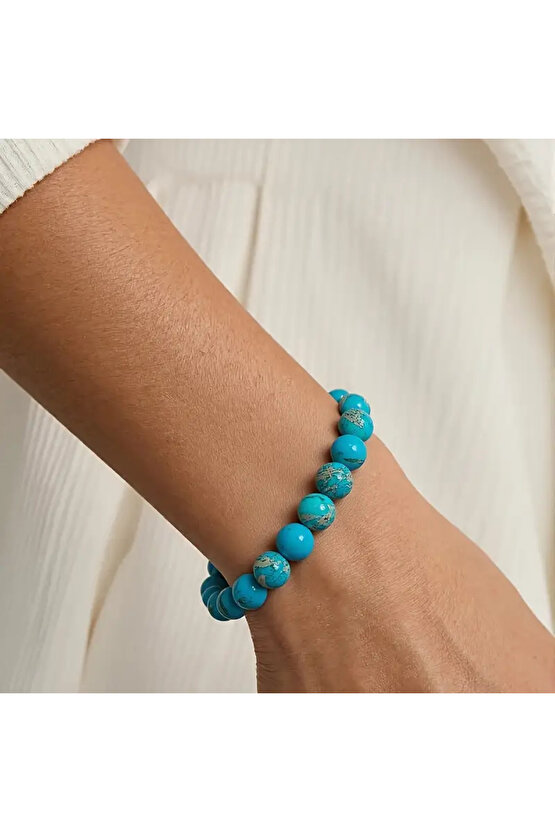 Şifalı- siyah Turkuaz Doğal Taş bileklik-100%100 doğal taş 8mm- enerji ve huzur verir