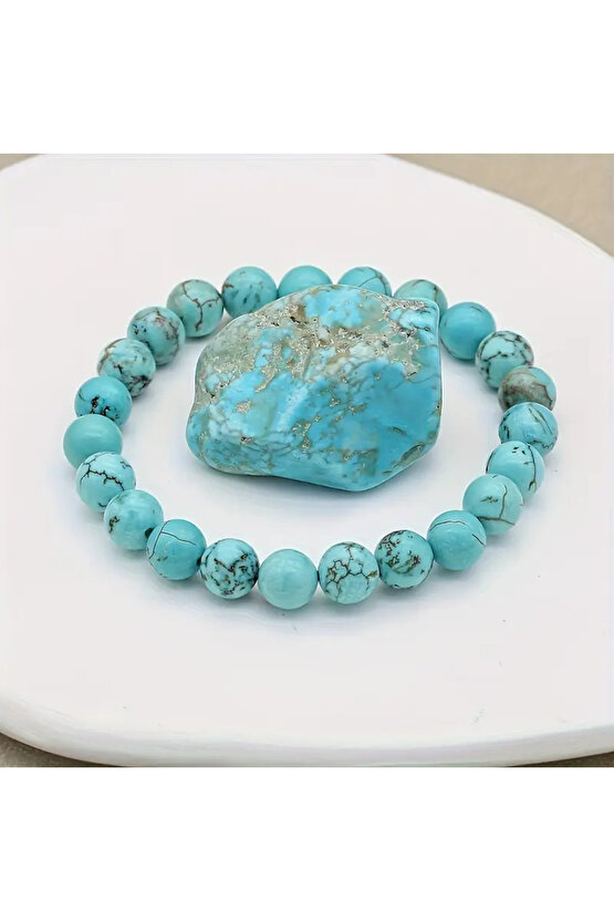 Şifalı- siyah Turkuaz Doğal Taş bileklik-100%100 doğal taş 8mm- enerji ve huzur verir