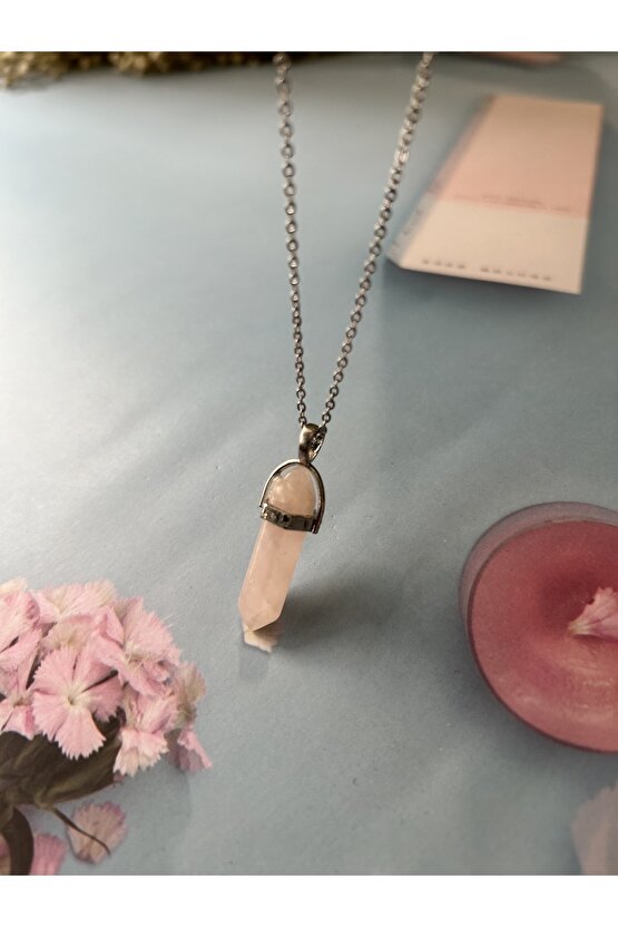 Pembe Kuvars Taşı Çivi Kolye