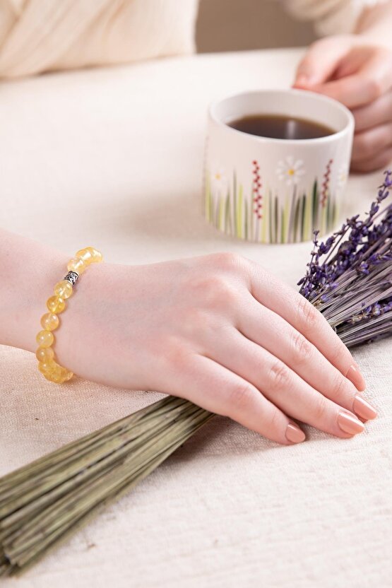 Sitrin Doğal Taş Gümüş Bileklik