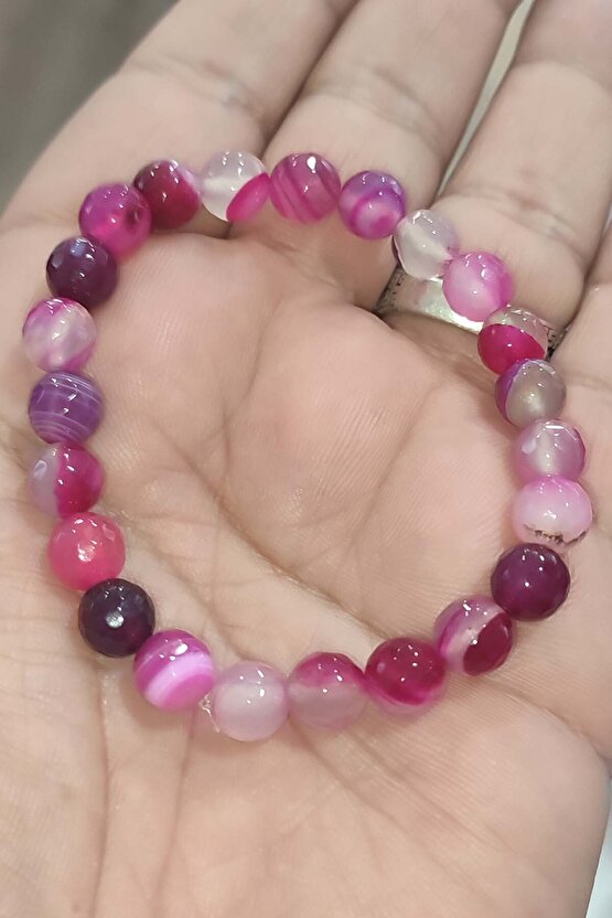 Pembe Akik Faset Kesim 8 mm Natural Doğaltaş Bileklik