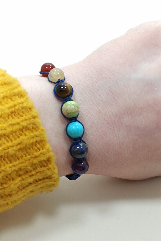 7 Çakra Makrome Ip Örgü Bileklik Lacivert Rio