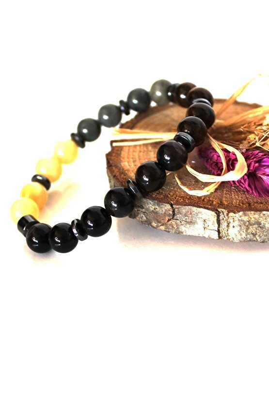 Okul Başarı Labradorit Kaplan Gözü Akik Kalsit Doğaltaş Bileklik