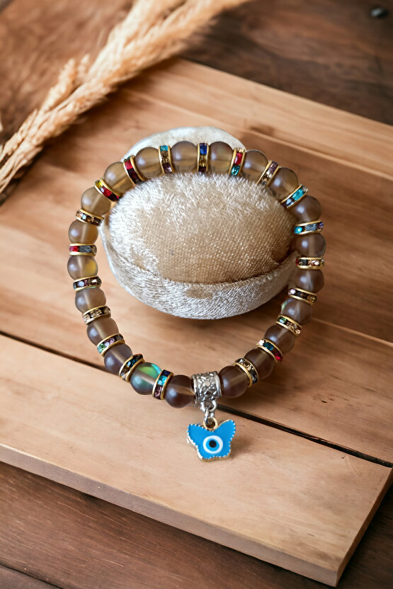 Termal Kuvars Desenli Doğal Taş Bileklik Renkli Rondela  Bileklik Orijinal Taş