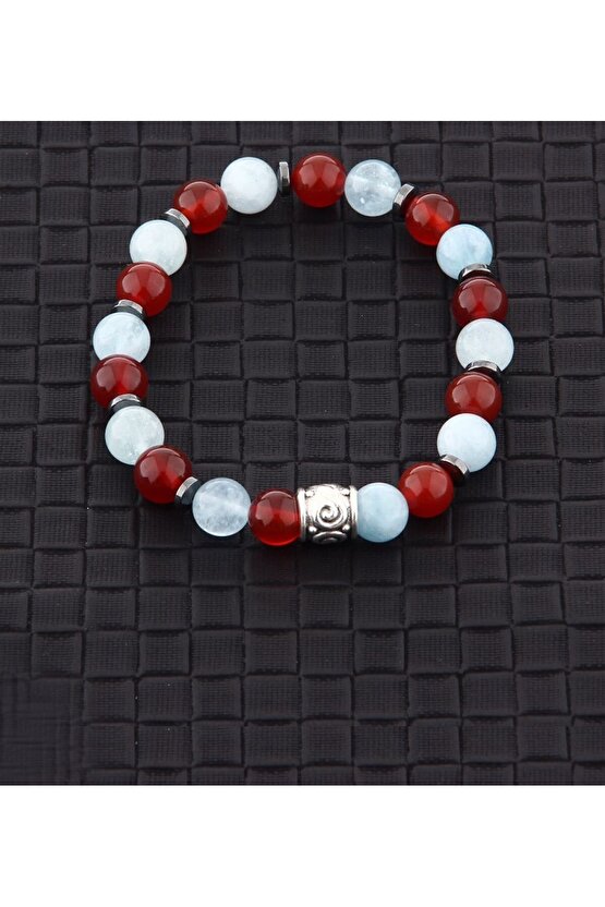 Hematit, Akik, Aquamarine Doğal Taş Bileklik 8 mm