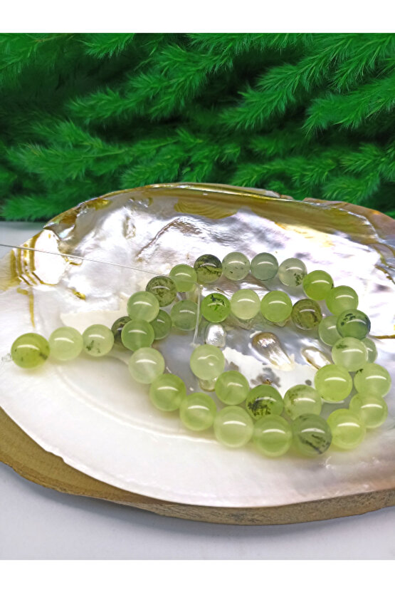 10  MM YEŞİL GRANAT (PRENHİTE) DOĞAL TAŞ DİZİ 40 CM UZUNLUĞUNDA (SERTİFİKALI)