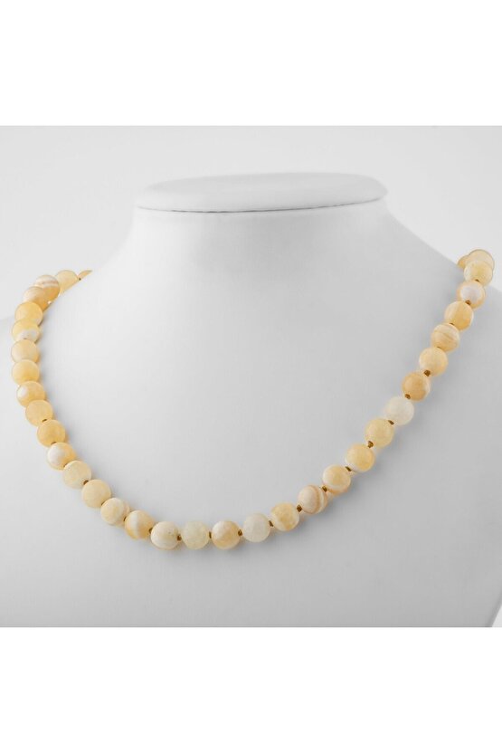 Aragonit 6 mm Düğümlü Doğal Taş Kolye