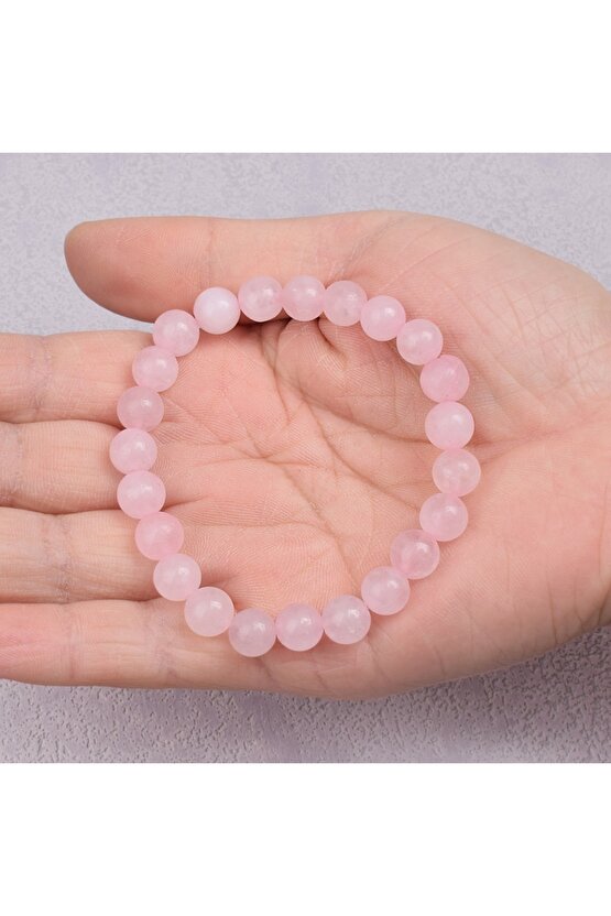 Pembe Kuvars Doğal Taş Bileklik, AAA Orijinal Pembe Kuvars Taşı Bileklik