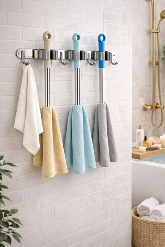 Paslanmaz Çelik Mop Askısı | Duvara Monte Mop ve Bez Tutucu 304 Çelik