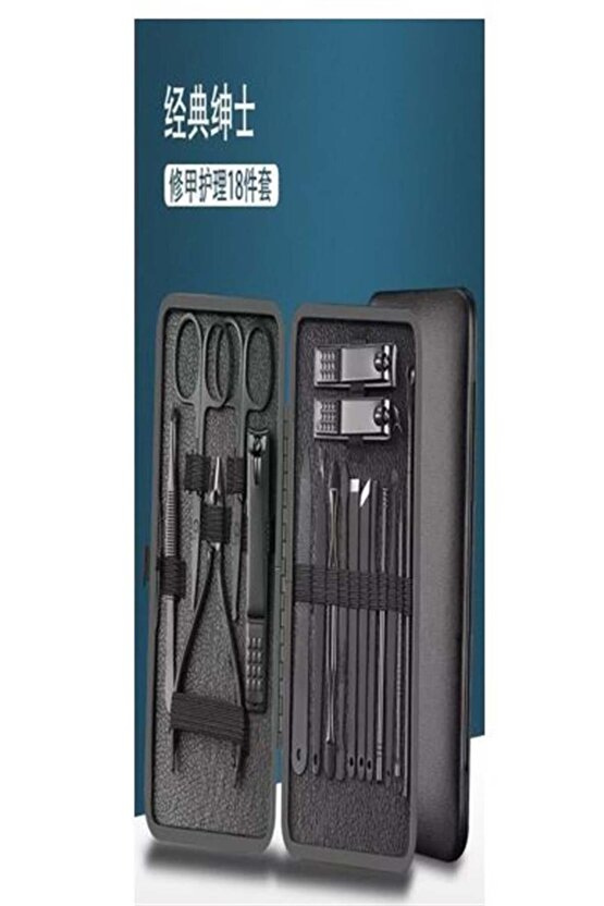 Sunup Sn-27099 Siyah Paslanmaz Çelik 18In1 Profesyonel Manikür Tırnak Bakım Seti