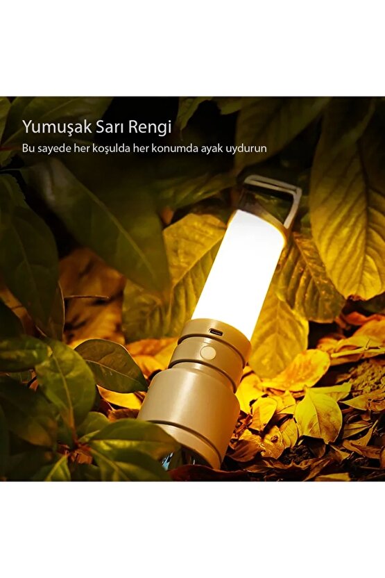 TAŞINABİLİR KAMP FENERİ BEYAZ - SARI TYPE-C ŞARJ GİRİŞLİ 60X235MM CH-23051 (4887)