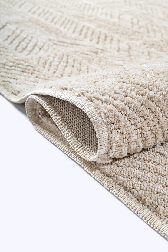 Yalın Modern Dokuma Halı Kaymaz Tabanlı Yıkanabilir Salon ve Oturma Odası Halısı 5577 Bej