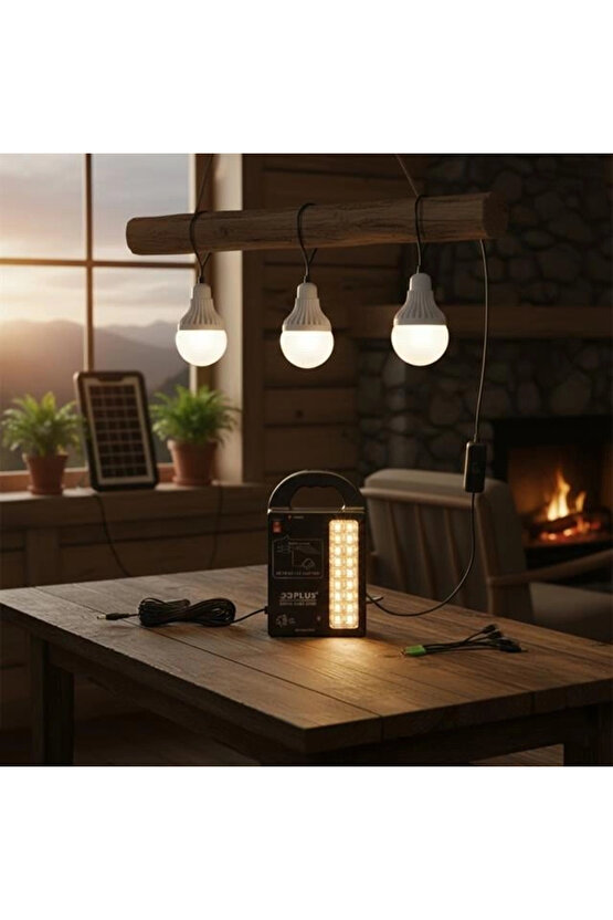 GD-999 Lamba + Powerbank + Işıldak Solar Aydınlatma Seti