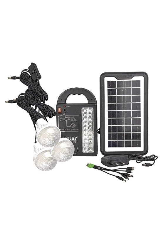 CLZ192 GÜNEŞ PANELLİ 3 LAMBALI POWERBANK ÖZELLİKLİ ÇOK AMAÇLI ŞARJLI SOLAR AYDINLATMA (4172)