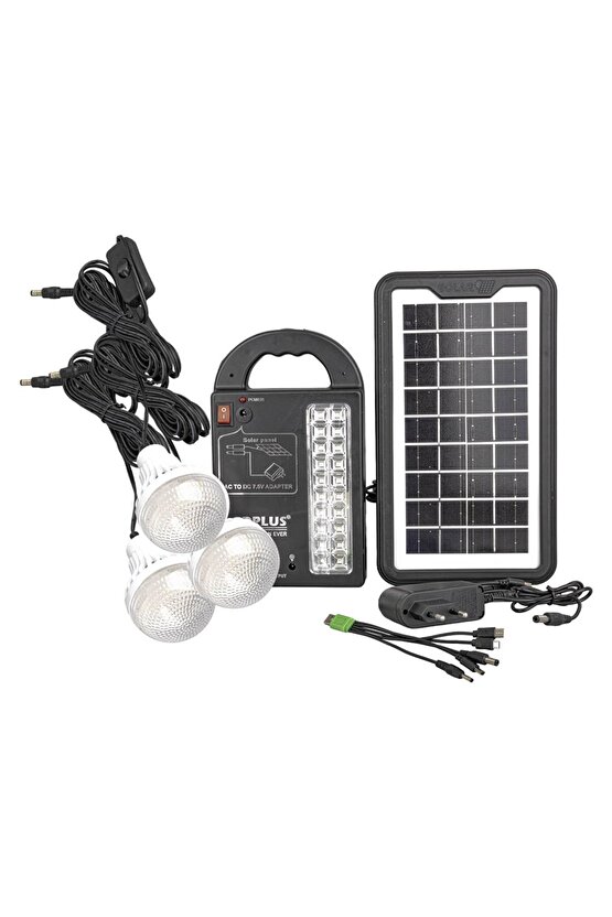 GÜNEŞ PANELLİ 3 LAMBALI POWERBANK ÖZELLİKLİ ÇOK AMAÇLI ŞARJLI SOLAR AYDINLATMA (4395)