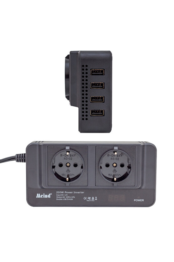 POWERMASTER PM-19827 12 VOLT - 200 WATT 4 USBLİ DİJİTAL ÇAKMAKTAN POWER INVERTER