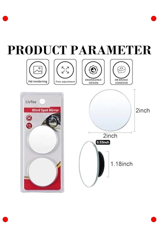 Kör Nokta Aynası - Geniş Açılı Yuvarlak Dikiz Aynası 2li