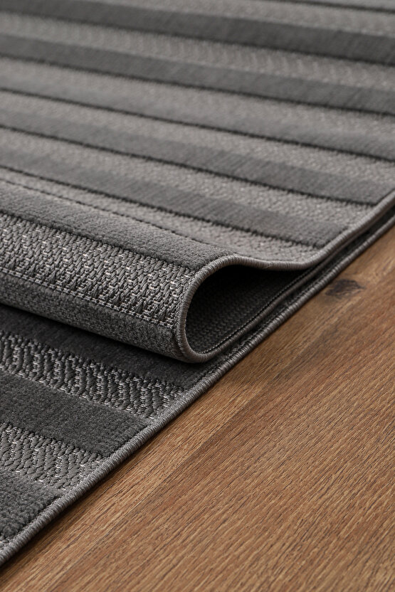 Kadife Bambu Dokuma Modern Kaymaz Salon Halısı Mutfak Halısı Koridor Halısı Yolluk Çizgi Antrasit