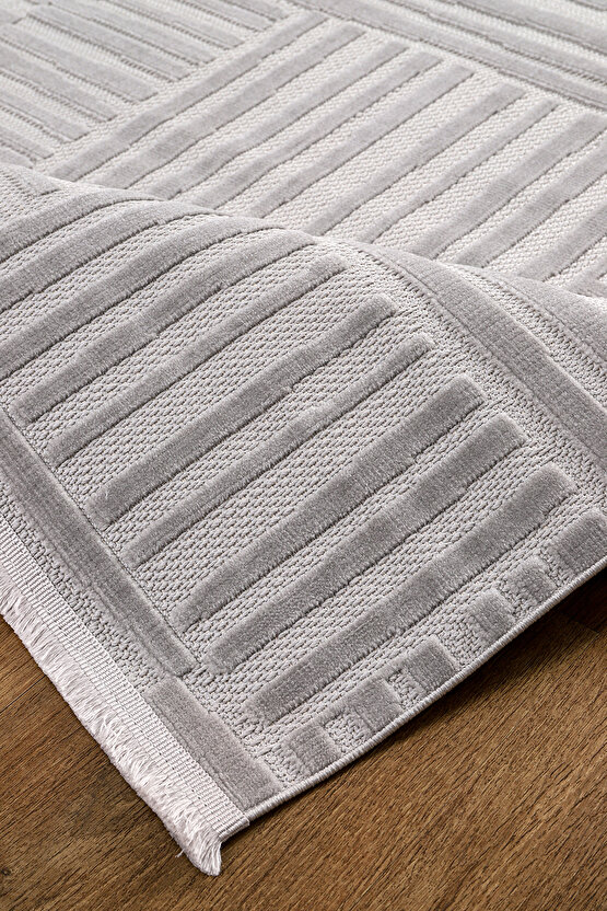 Bambu Yumuşak Halı Salon Mutfak Koridor Kesme Yolluk Dokuma Makine Halısı Art Gri