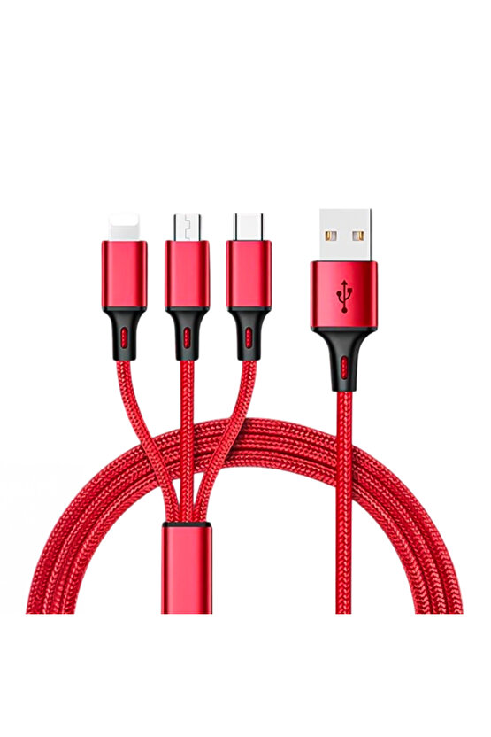 PM-26336 3IN1 KIRMIZI 1.2 METRE (MICRO USB - LIGHTNING - TYPE C) TELEFON ŞARJ KABLOSU